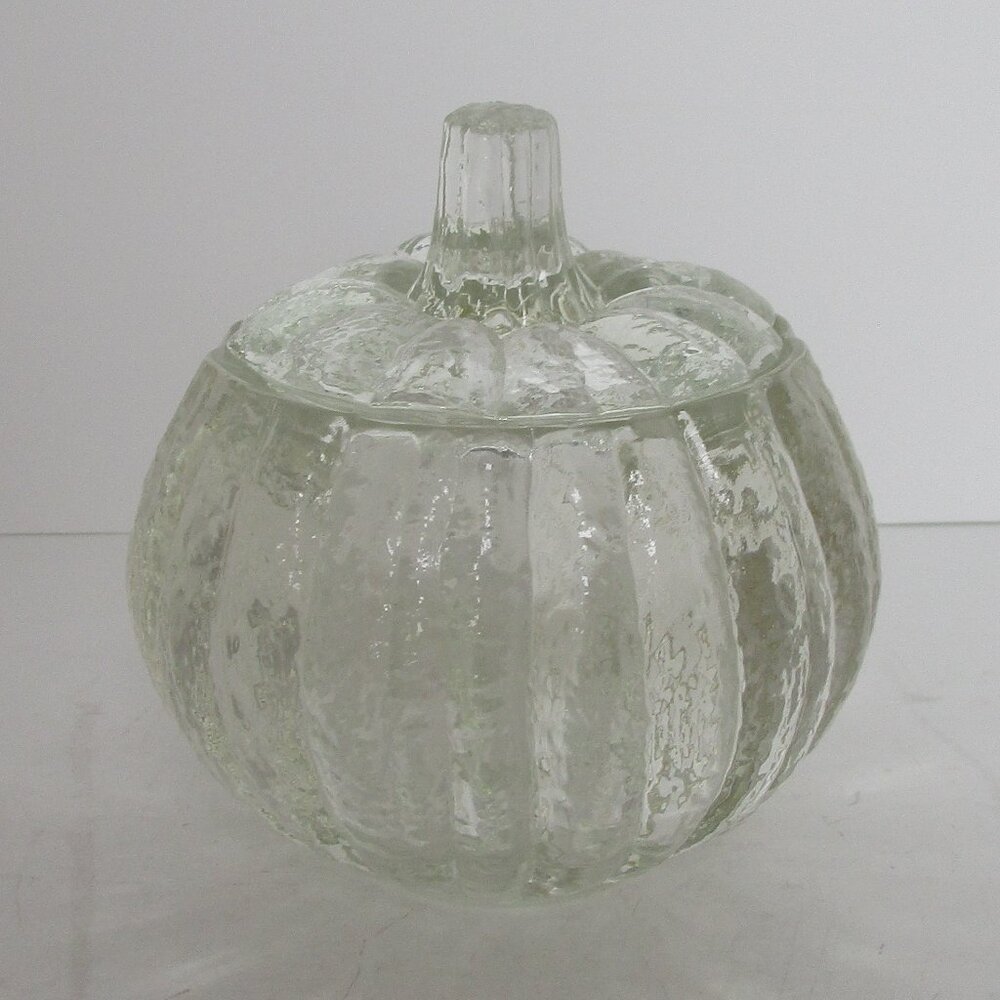small molded glass pumpkin with lid